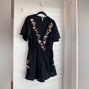 H&M Black Long Sleeve Embroidered Mini Dress
